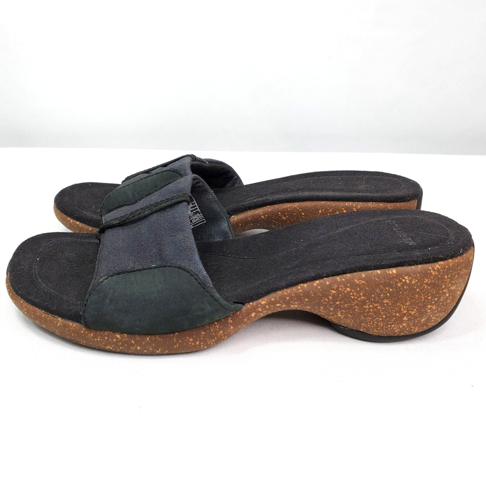 Merrell Used Sundial Thong Black 6 Sandals Cork Wedge Flip Flops/Slides Cushion